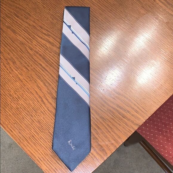 Vtg Lilly Dache gray & tan silk/polyester tie - Picture 1 of 6